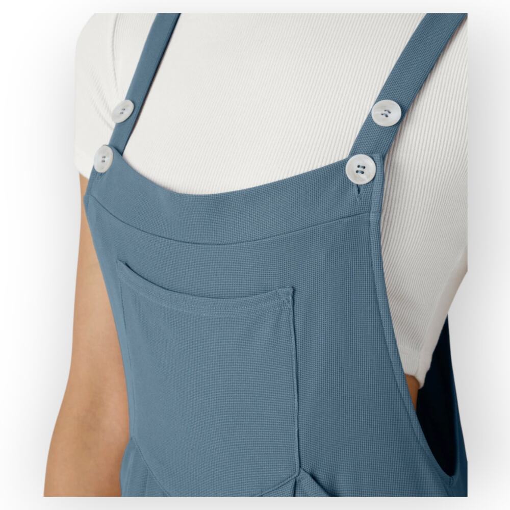 Halara Waffle Wide Leg Overalls Blue Pocket Jumpsuit L Casual Minimalist Lounge - Picture 2 of 11